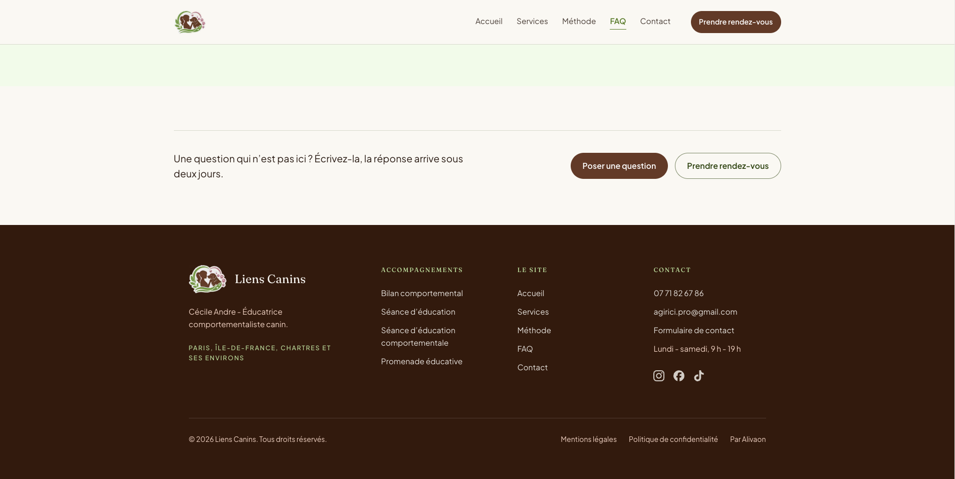 Résultat du projet Site Web Liens Canins - solution digitale Alivaon au Cameroun