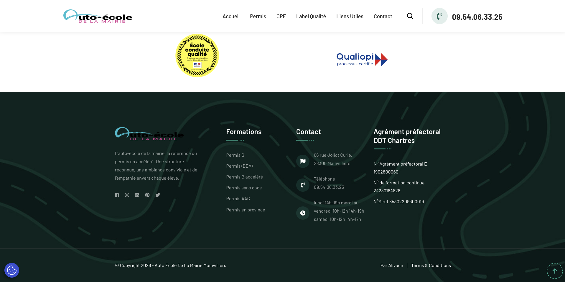 Résultat du projet Site Web Auto Ecole Mairie - solution digitale Alivaon au Cameroun