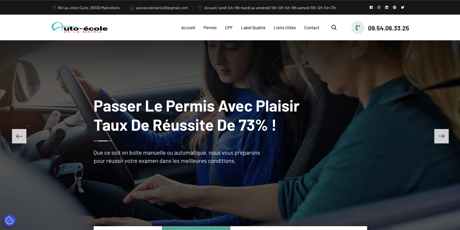 Site Web Auto Ecole Mairie - interface logiciel développé par Alivaon, Douala